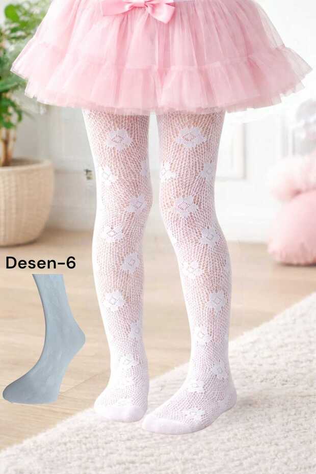 Girl's Mesh Knitted Patterned Pantyhose