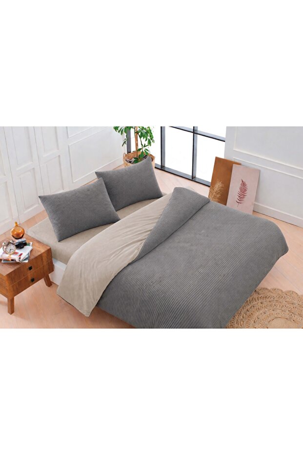 Eternity Ribbed Duvet Cover Set 4 Pieces Dark Gray