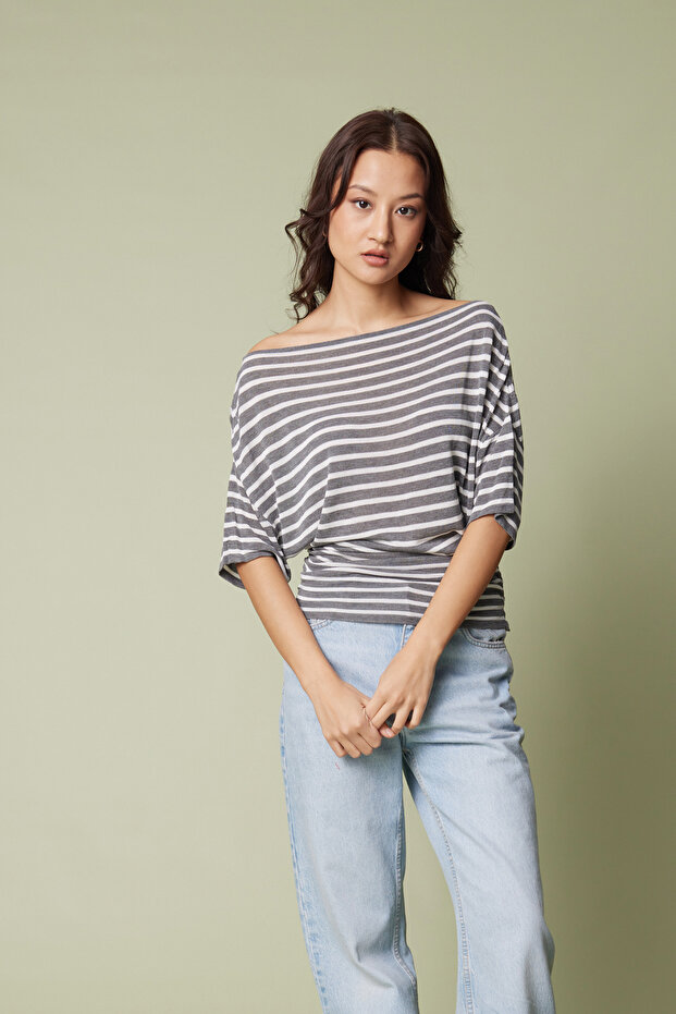 Striped Asymmetric Knitted Blouse