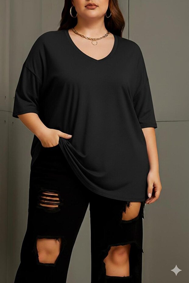 V-Neck Large Size Oversize Unisex T-Shirt 1Cz1