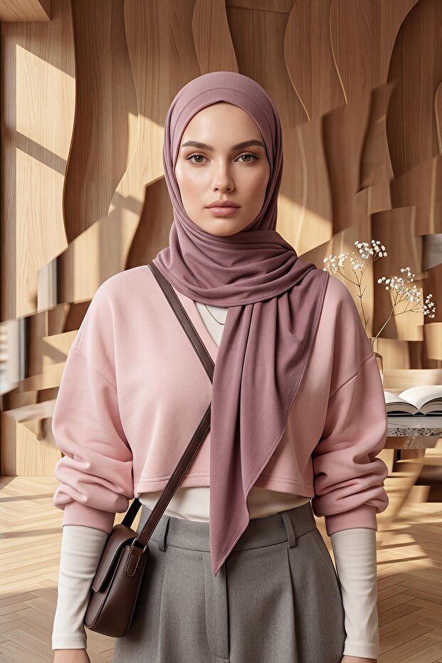 Breathable, Flexible, Daily Comfortable, Non-Slip Combed Cotton Triangle Scarf, B-41, Dried Rose