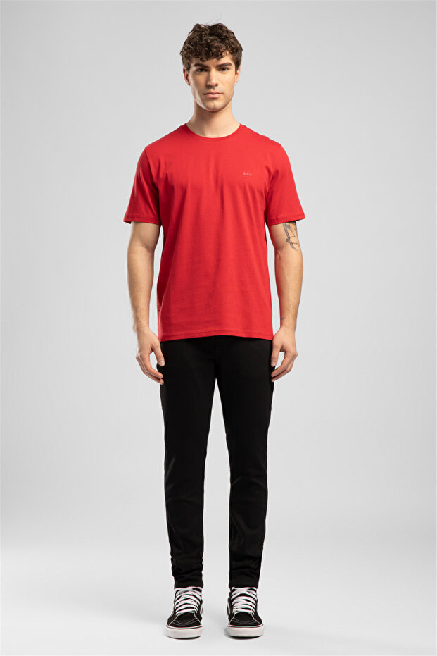 Logos Men's Regular Fit 100% Cotton Printed Crew Neck T-Shirt Red