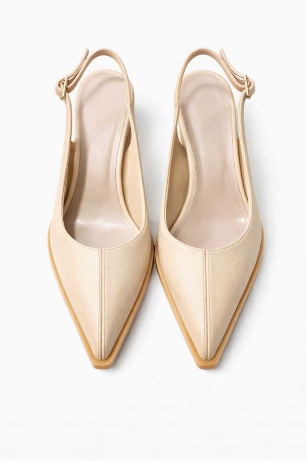 Women's Beige 7 Santim Heel Pointed Toe Women's Classic Leather Heeled Shoes Non-Slip Sole