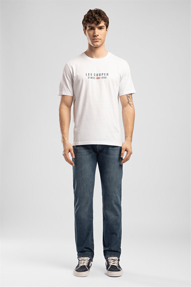 Ansel Men's Regular Fit 100% Cotton Printed Crew Neck T-Shirt White