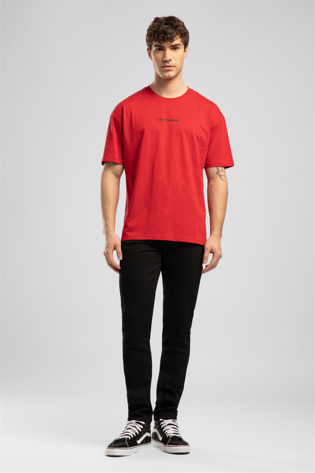 Aylex Men's Loose 100% Cotton Printed Crew Neck T-Shirt Red