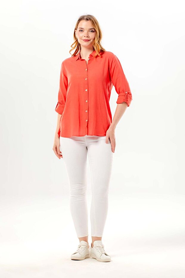 Long Sleeve Voile Avşar Summer Shirt Mercan Mrcn