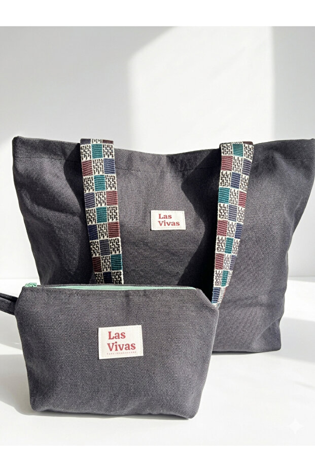 Totebag and Makeup Bag, Linen Beach Bag Set of 2, Women's Shoulder Bag