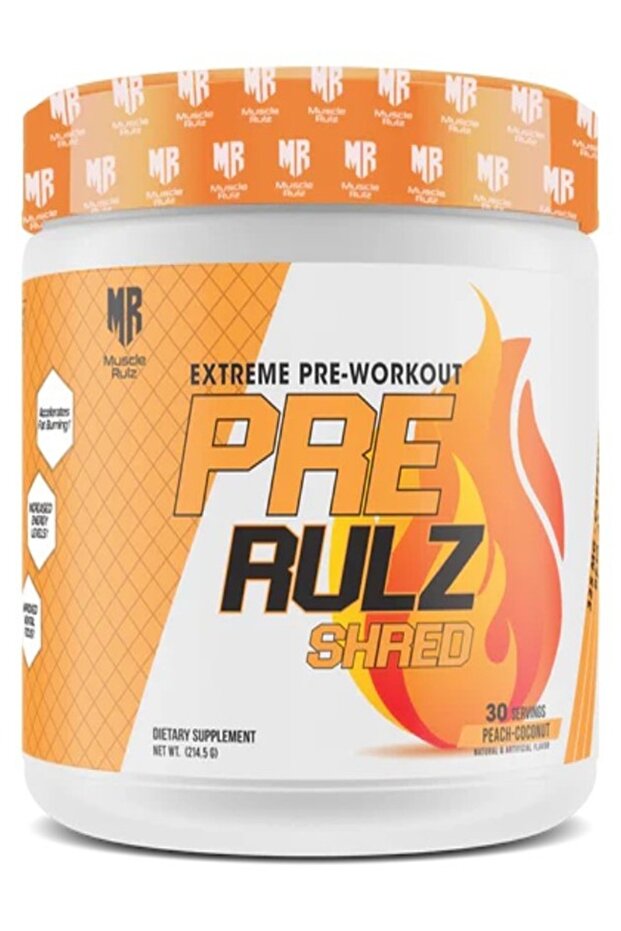 PRE RULZ Shred 30 Servings Pre-Workout with (Peach Coconut) 214.5gr