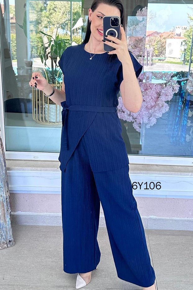 Waist-Tied Cotton Suit 6Y106