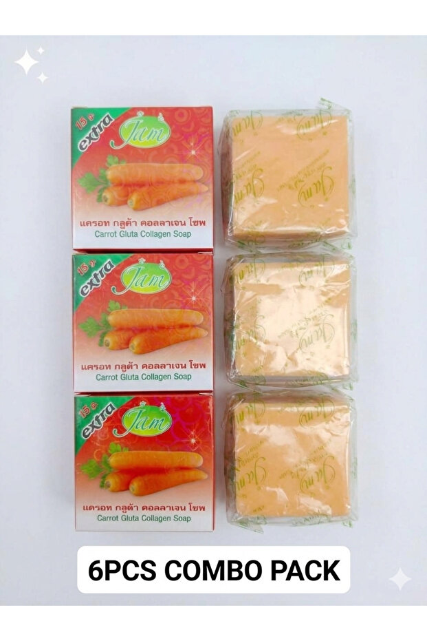 Carrot Gluta Collagen Soap 6PCS COMBO – Skin Brightening & Dark Spot Cleansing Soap for Smooth Glow