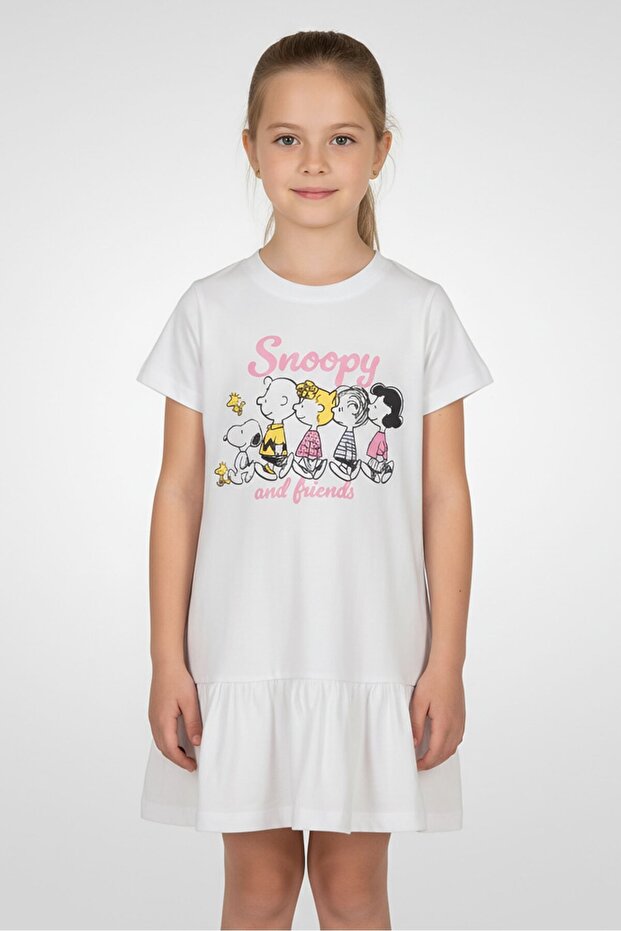 Kids Girl Graphic Print Dress, White