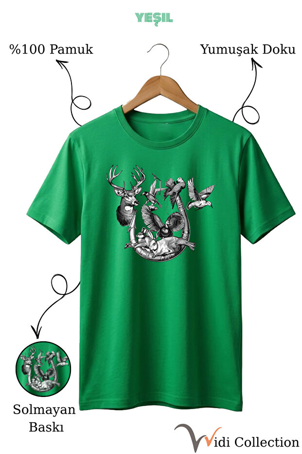 Nature Themed 100% Cotton Unisex Regular Fit T-Shirt with Wolf and Dog Figures