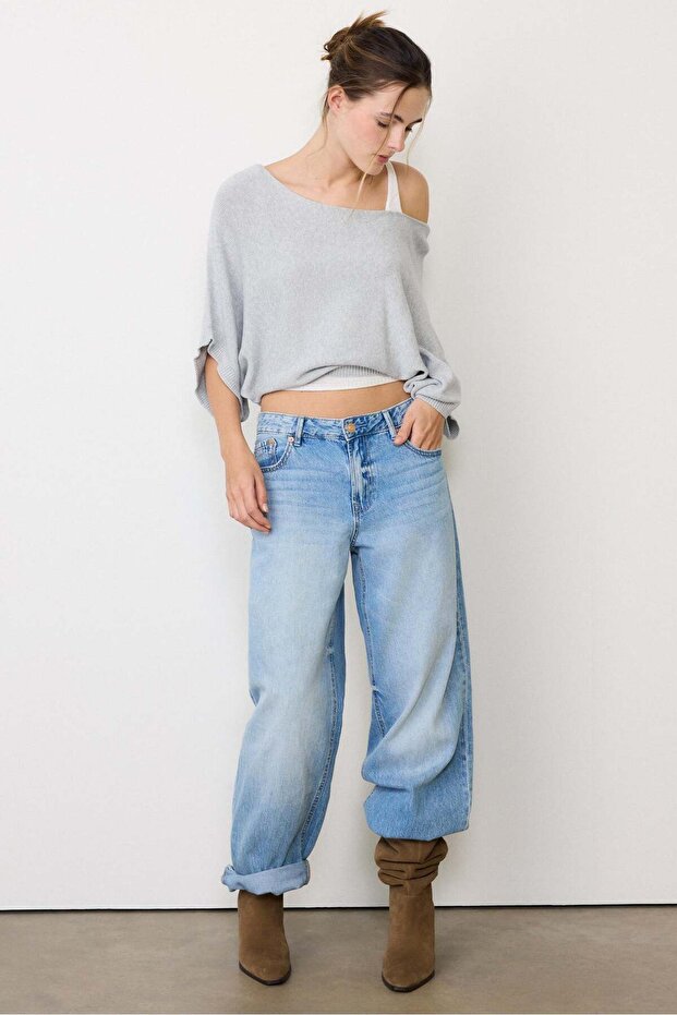 Gray Wide Collar Double Layer Knitwear Sweater Mg2780 - 3