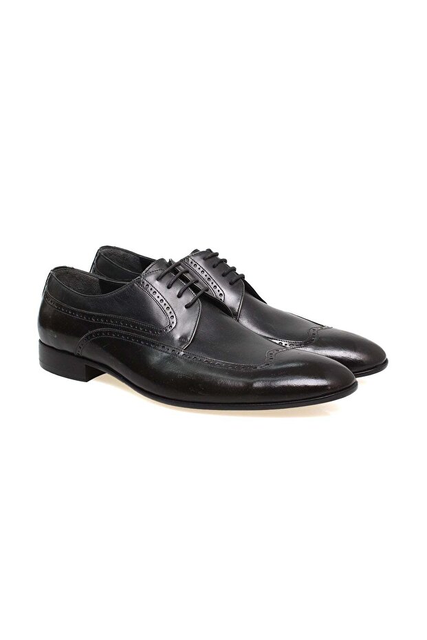 Black Color Lace-Up Genuine Leather Men's Shoes