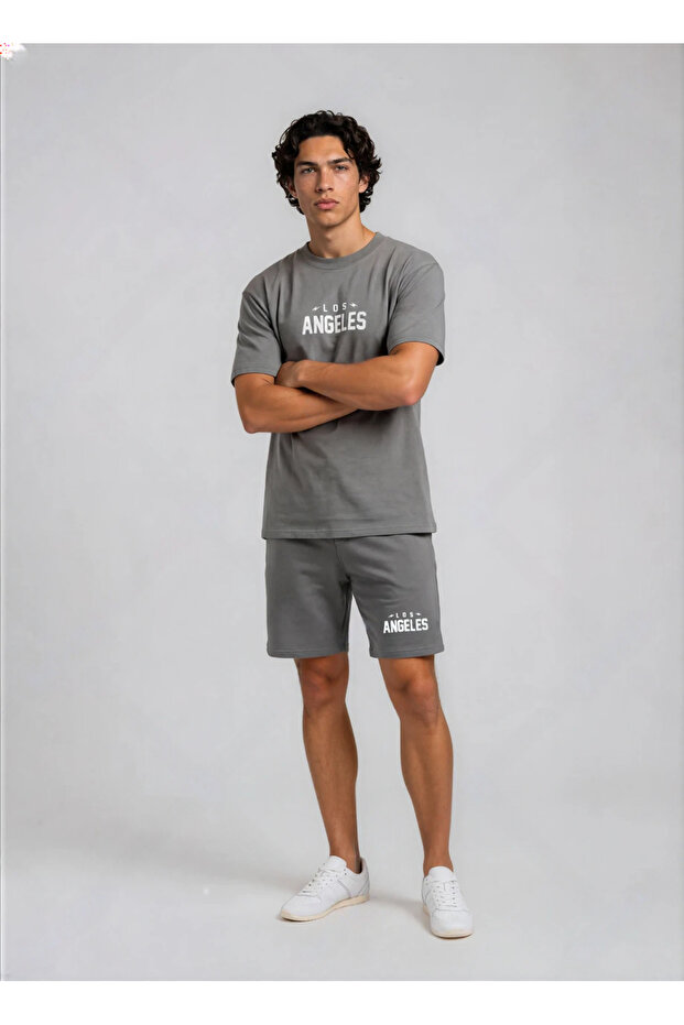 Men's Printed T-Shirt Shorts Bottom Top Set Smoked - 1