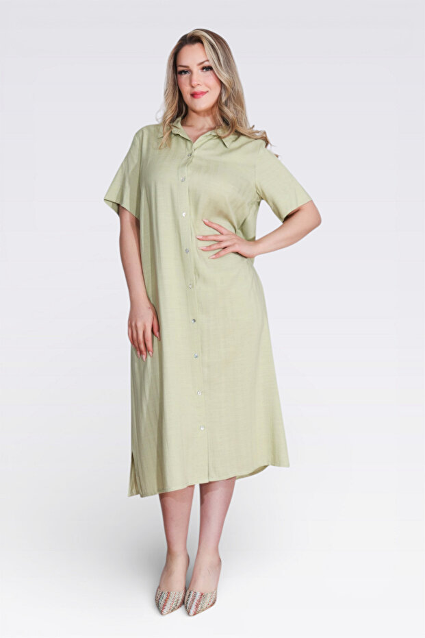 40289 Green Lightweight Fabric Short Sleeve Dress