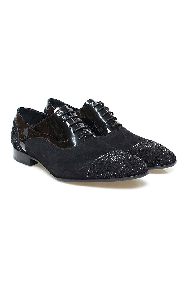 Black Color Lace-Up Genuine Leather Leather Sole Men's Shoes