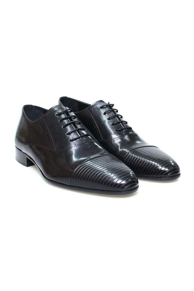 Black Color Lace-Up Genuine Leather Men's Shoes