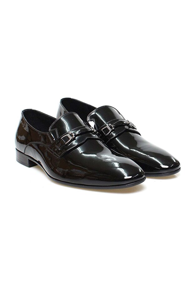Black Color Laceless Genuine Leather Leather Sole Men's Shoes