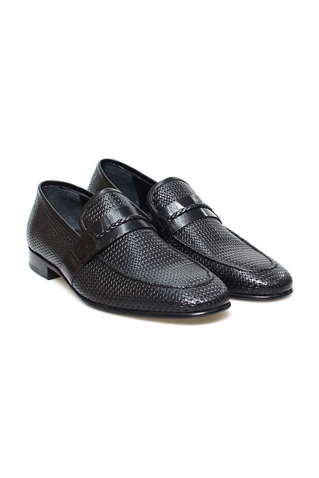 Black Color Laceless Genuine Leather Leather Sole Men's Shoes