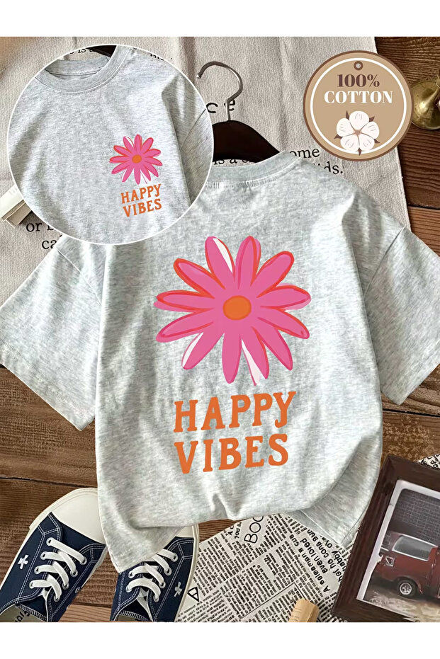 Happy Printed Oversize Cotton Crew Neck T-Shirt Tshirt