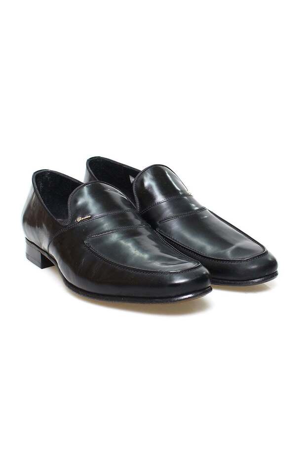 Black Color Laceless Genuine Leather Leather Sole Men's Shoes