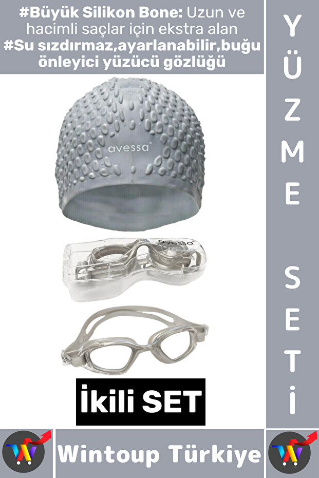 # Swimming Set Adjustable Waterproof Anti-Fog Swimming Goggles Large Size Silicone Swimming Cap Double Set