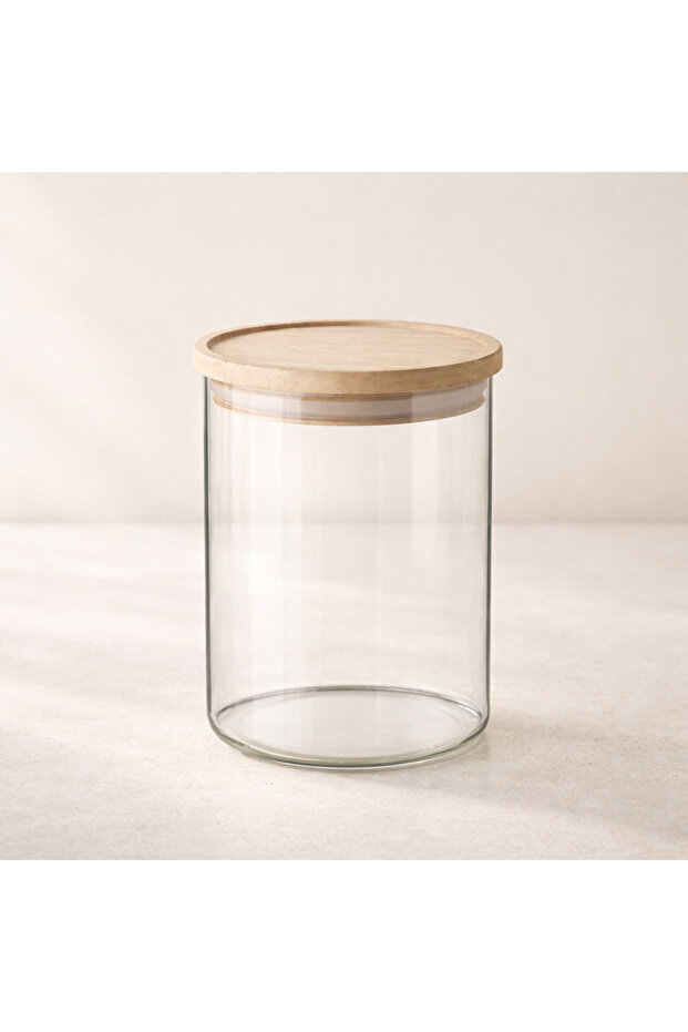 Glass Jar with Wooden Lid 800 ml 9X14,5 cm 1 Piece Medium Size