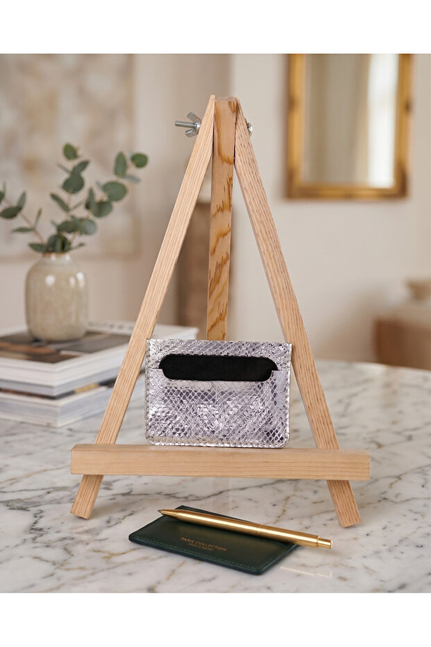Genuine Leather Silver Snakeskin Design Women's Card Holder & Wallet