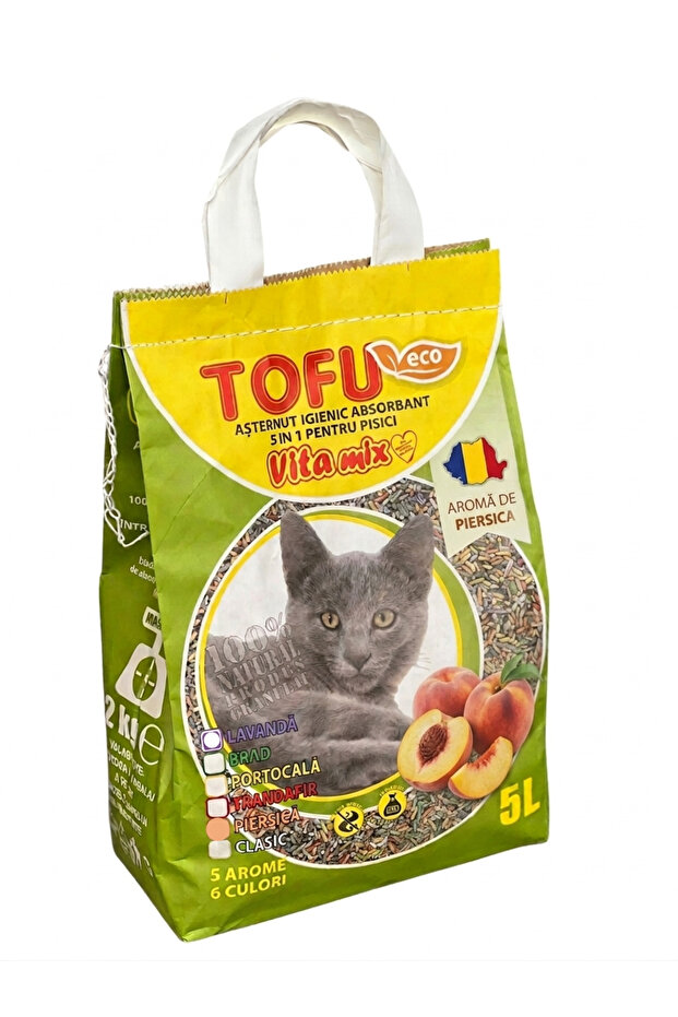 Hygienic Cat Litter Tofu Peach, 100%, Biodegradable, Absorbent, 5 Liters - 1