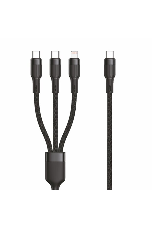 UNIX iUX-07 120W 3-in-1 Type-C Fast Charging Cable, Type-C to Lightning, Type-C & Type-C