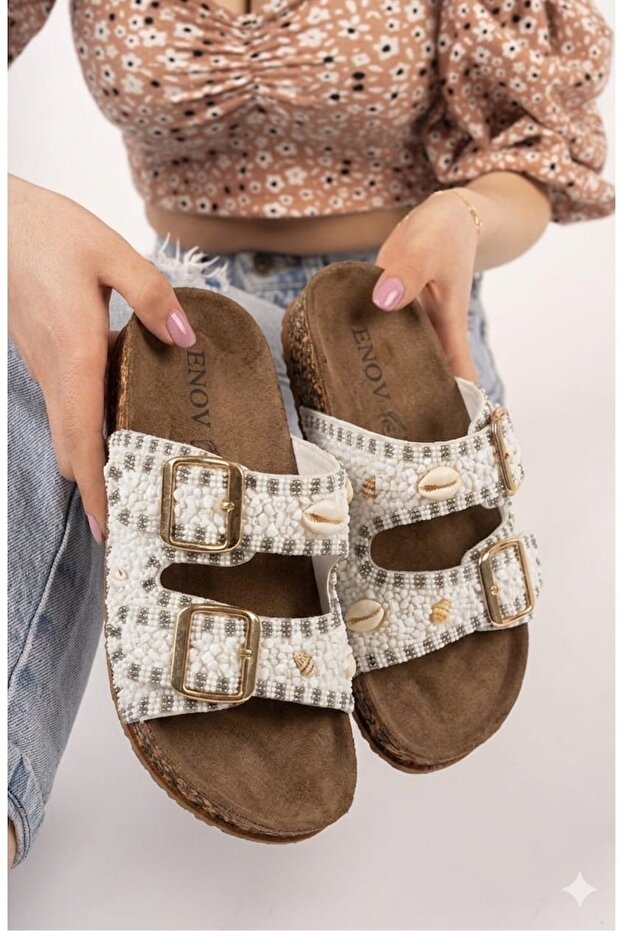 Women's Double Buckle Sea Stone Beach Pool Daily Slippers