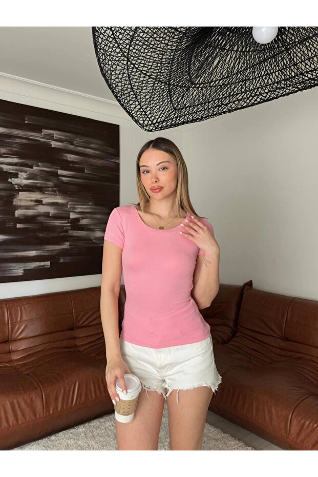 Women's Pink Crew Neck Blouse