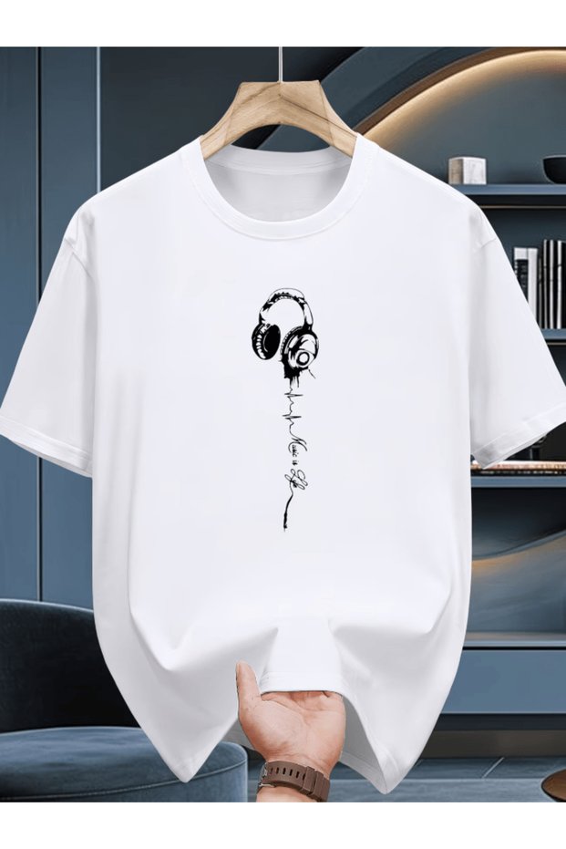 Vertical Over-Ear Headphones Printed Premium Oversize T-Shirt