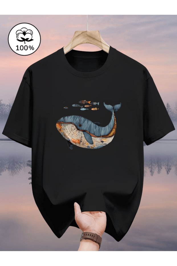 Mr. colorful whale printed premium oversize t-shirt