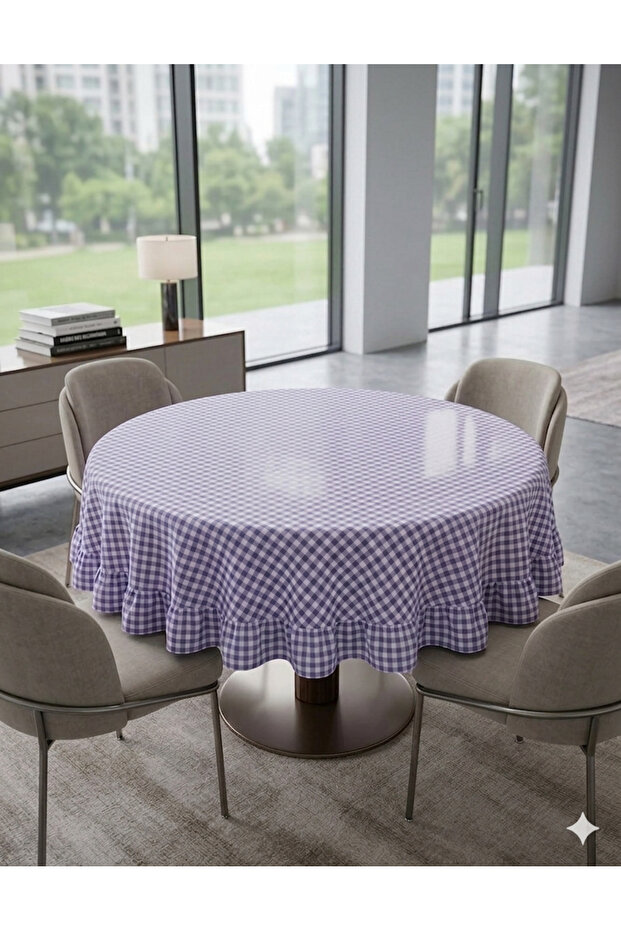 Round Ruffled Gingham Tablecloth - 4