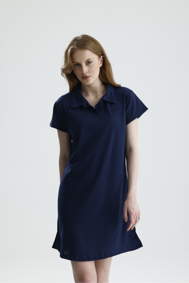 Polo Collar A-Line Mini Dress Navy Blue