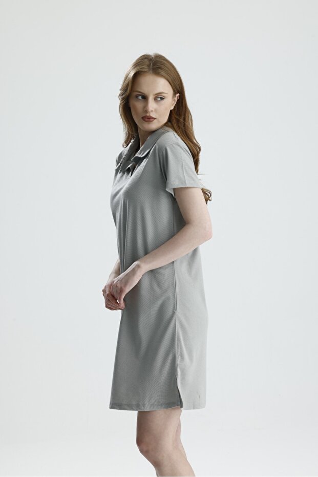 Polo Collar A-Line Mini Dress Gray