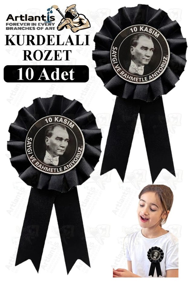 10 November Atatürk Ribbon Badge 10 Pieces Black Collar Badge Children's Day Event 15 cm Kokart