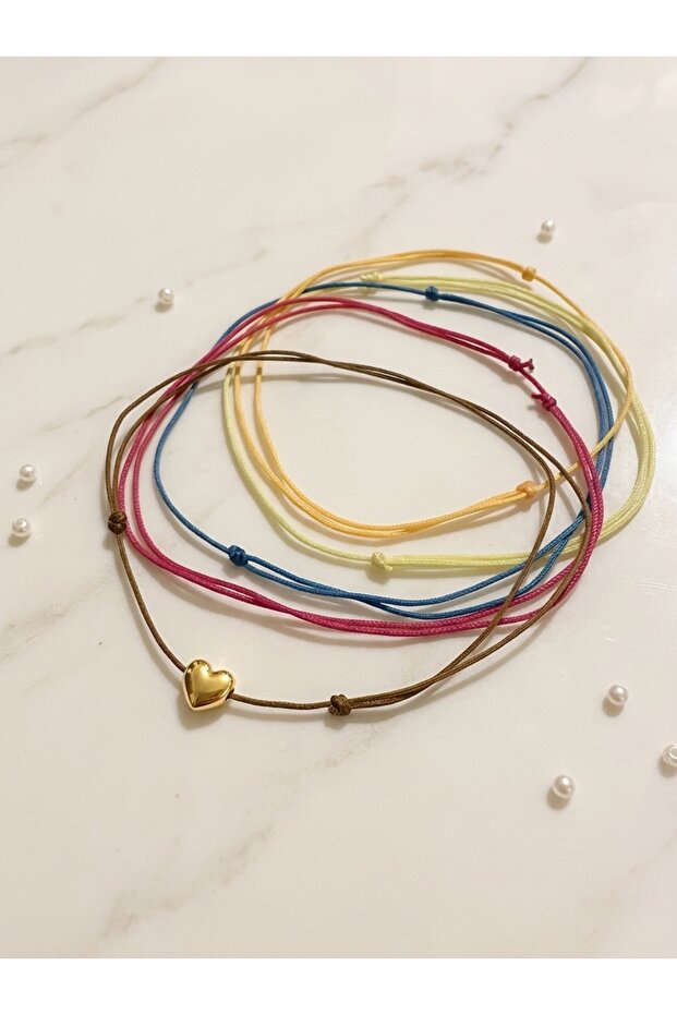 5 Pieces of Colorful Rope Heart-Shaped Handmade Anklet Set