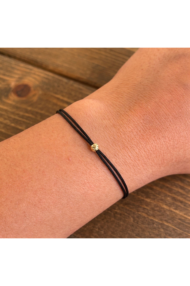 Gold Dorika Detailed Double String Black Bracelet Abundance Luck Evil Eye Bracelet Adjustable
