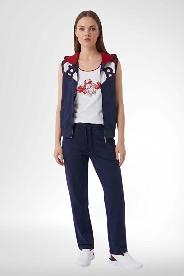 Mecit 6367 3-Piece Hooded Vest Sports Tracksuit Set - Navy Blue