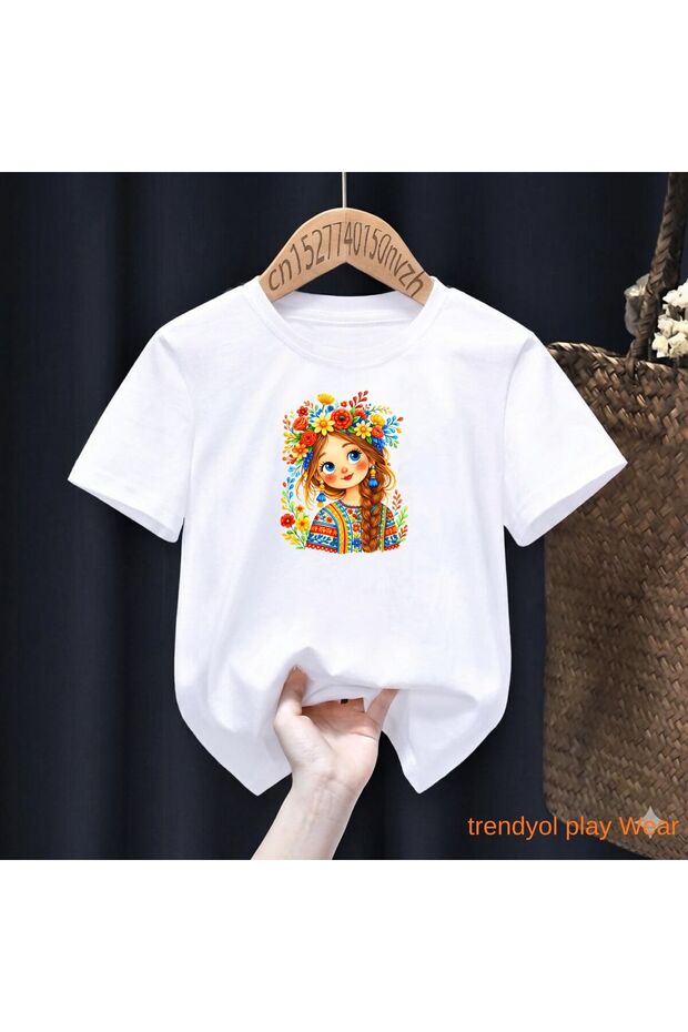Girl's Printed 100% Children's Unisex T-Shirt with Braided Hair Design 5 6 -7 8-9 10 -11 12 Years Old
