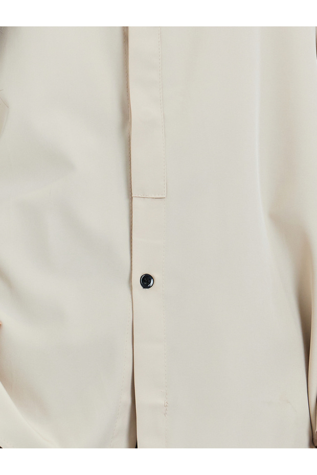 Beige Solid Double-Placket Oversized Shirt - 4