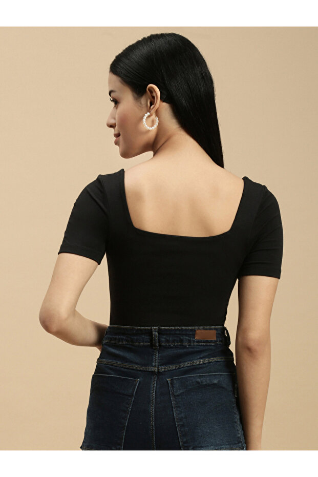 Black Solid Square Back Top - 4