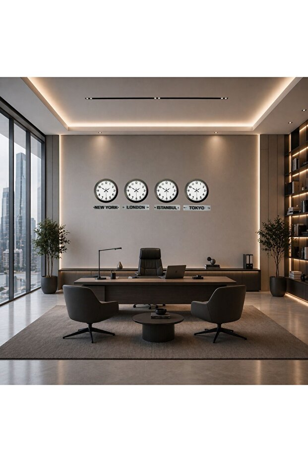 Black Prestige 36 cm Metal World Time Clocks with Signs – Set of 4 Black Rvryt-Rs345 - 1