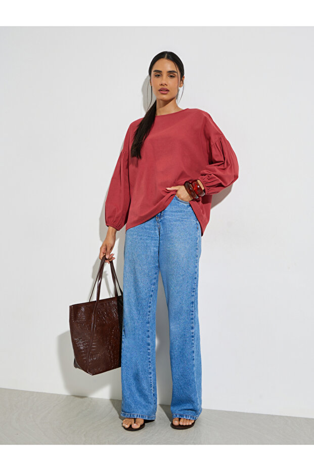 Red Solid Tie-Up Back Blouse - 2