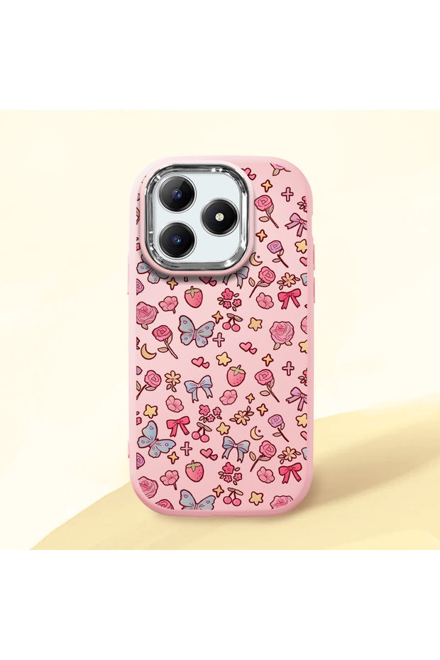 Realme Note 60/60X Compatible Shock-Absorbing Camera Protected Pink Silicone Case