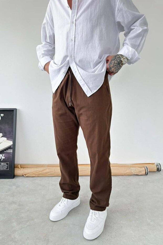 Brown Baggy Linen Trousers