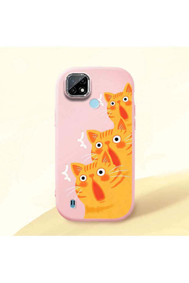 Realme C21 Compatible Shock-Absorbing Camera Protected Pink Silicone Case